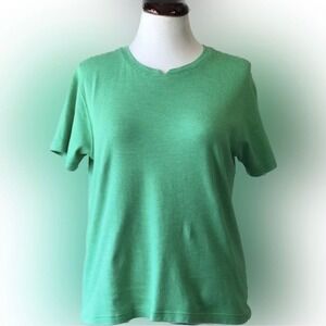 Westbound II Womens 1X Green Striped Short Sleeve Cotton Tee Shirt‎ Notch Neck